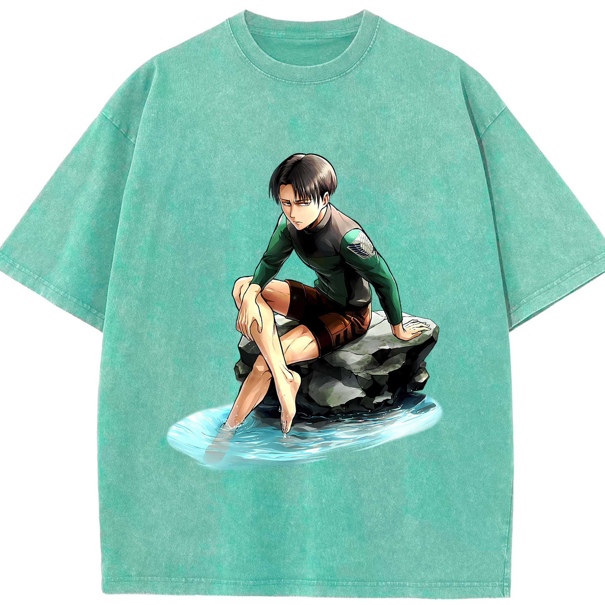 （画像用） 進撃の巨人 リヴァイ·アッカーマン Attack on Titan Levi Ackerman 綿100% ヴィンテージ風 半袖Tシャツ（フロントプリント）